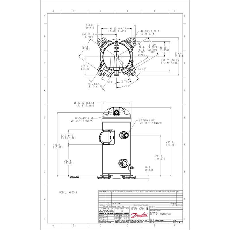 2D pdf single Rotolock MLZ048 | MLZ — герметичные спиральные компрессоры | официальный сайт Danfoss Россия