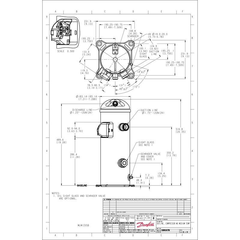 2D pdf single Rotolock MLM058 MLZ058 | MLZ — герметичные спиральные компрессоры | официальный сайт Danfoss Россия
