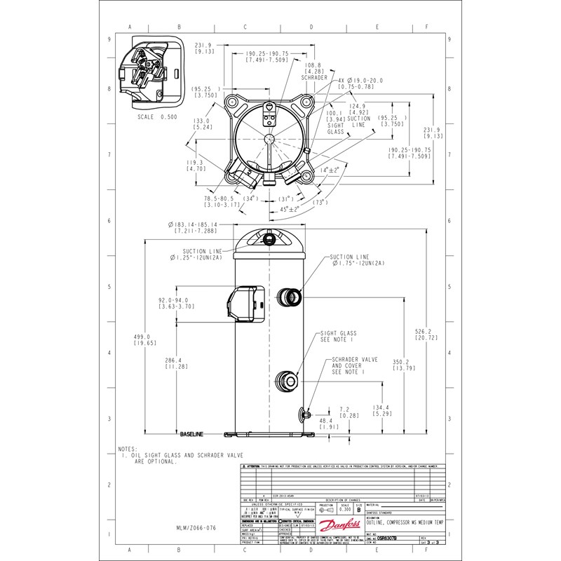2D pdf single Rotolock MLM066 MLM076 MLZ066 MLZ076 | MLZ — герметичные спиральные компрессоры | официальный сайт Danfoss Россия