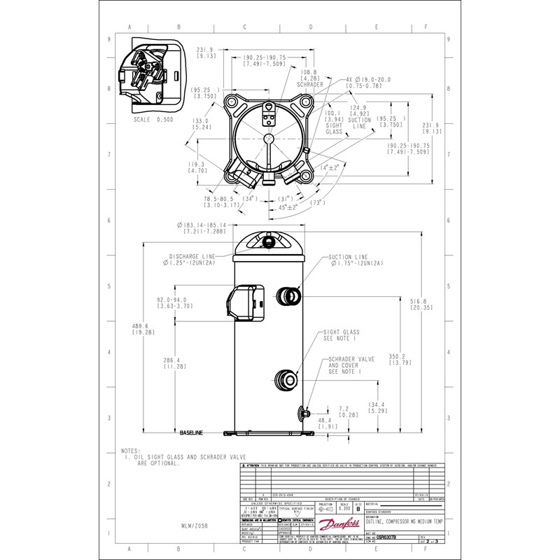 2D jpg single Rotolock MLM058 MLZ058 | MLZ — герметичные спиральные компрессоры | официальный сайт Danfoss Россия
