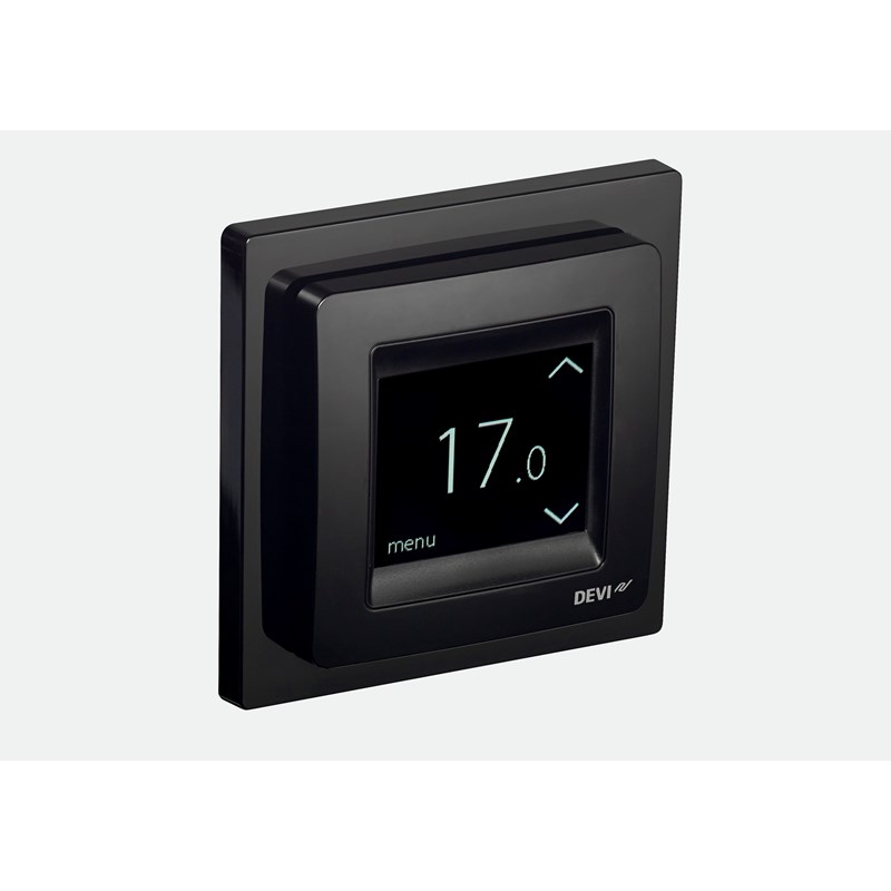 DEVIreg Touch design frame right Pure Black | DEVIreg™ Touch — программируемый терморегулятор для теплого пола с сенсорным дисплеем | официальный сайт Danfoss Россия